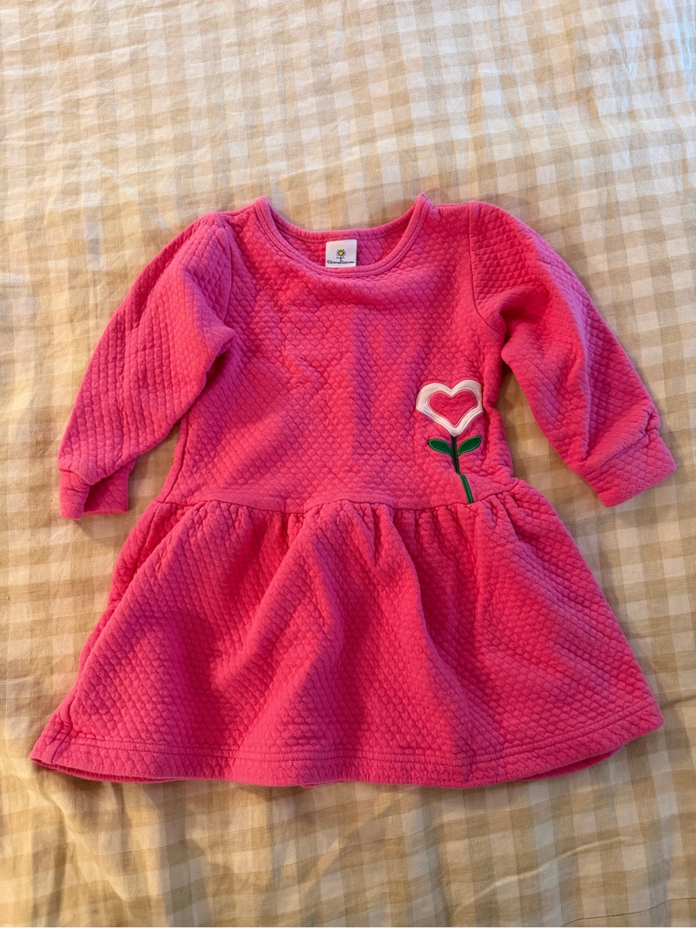 Florence Eiseman Bright Pink Quilted Dress with Heart Flower